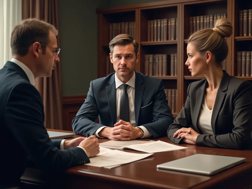 this image show case the expertise of best divorce lawyer in karachi near me preparing agreement for Mutual Divorce for couple sitting divorce lawyer office